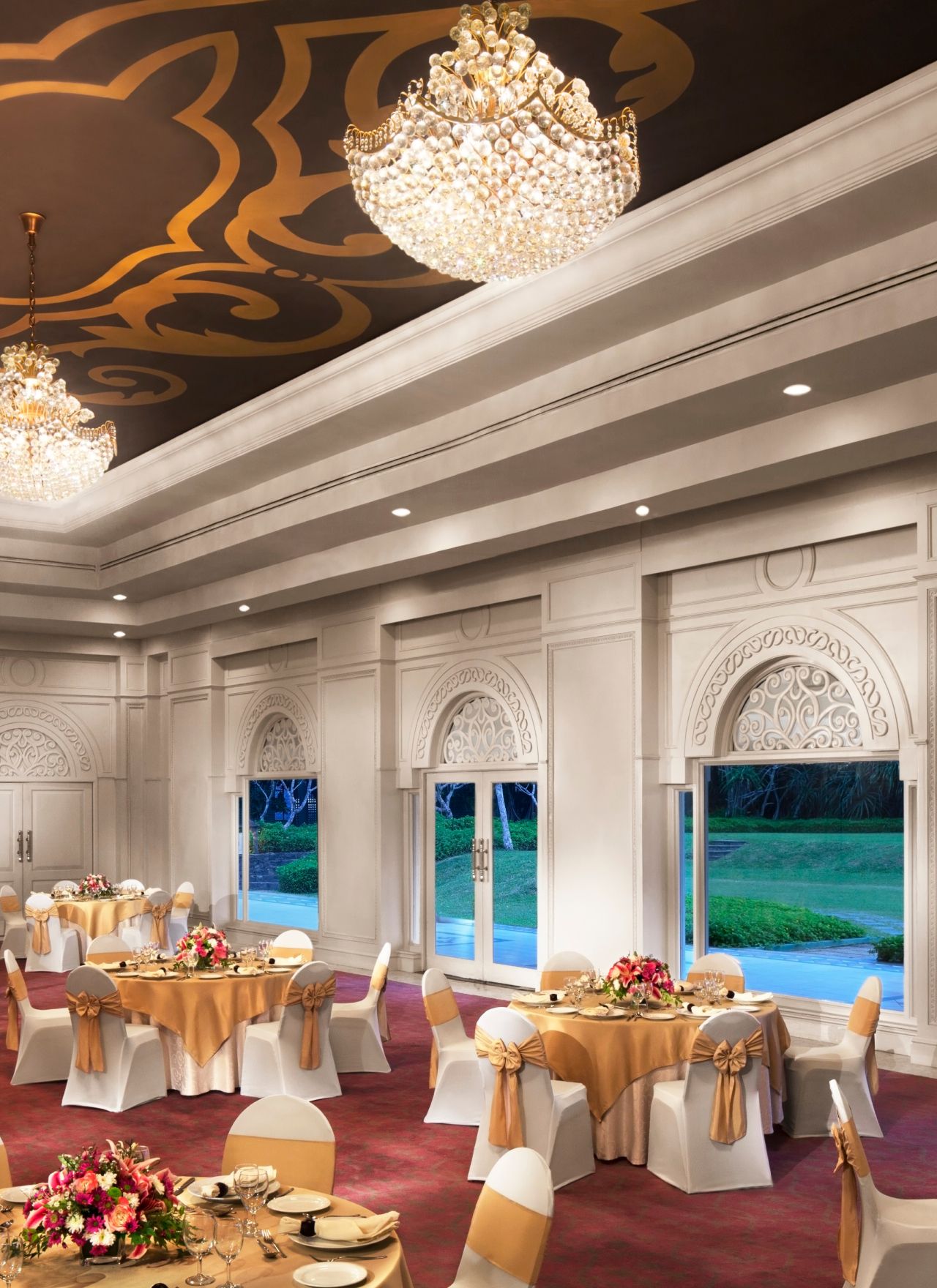 Orchid ballroom prepared for a celebration at Taj Bentota